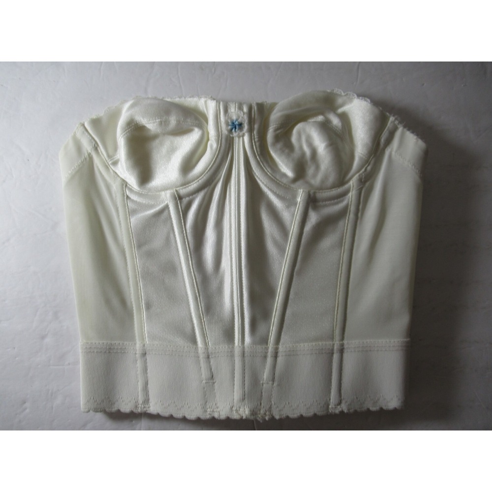 Vintage 70s Carnival Strapless Boned Longline Bra 32A White Underwire Bustier
